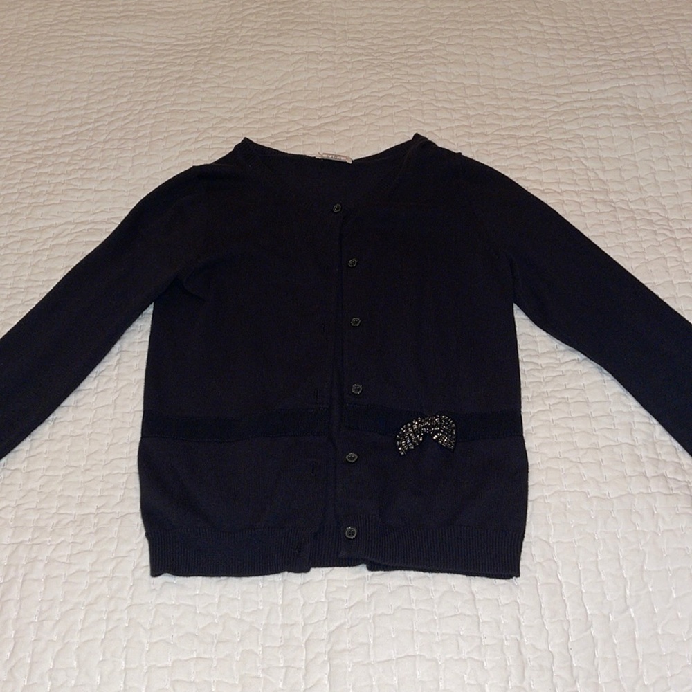 Crewcuts black cardigan with rhinestone bow, girls size 10 years